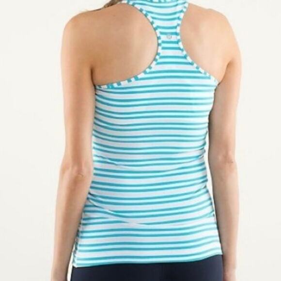 Lululemon Cool Racerback Tank Top Size 8 Blue White Stripe - Picture 2 of 10